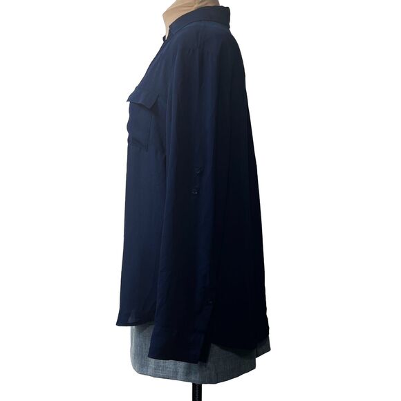 New York and Co. Navy Roll Tab Sleeve Blouse Size XL - Picture 6 of 14